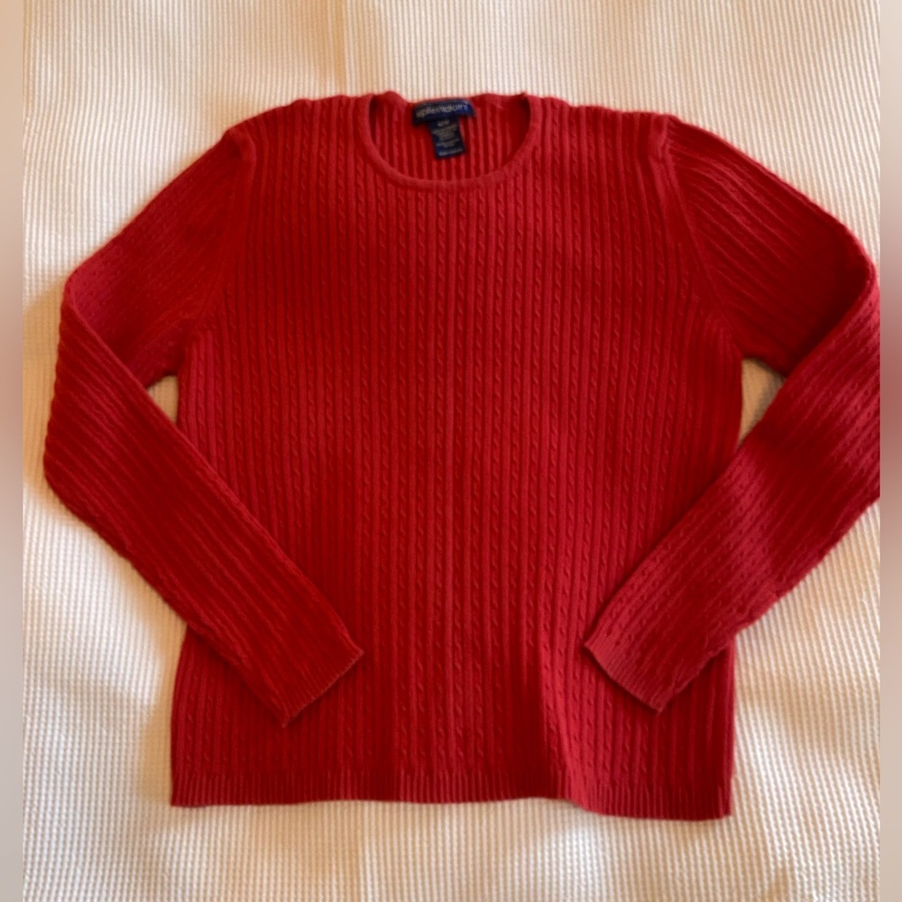 Red Crew Neck 100% Cotton Cable Knit Sweater. Size M.